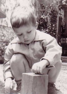 Toddler Dean - with hammer, nails, and wood block!